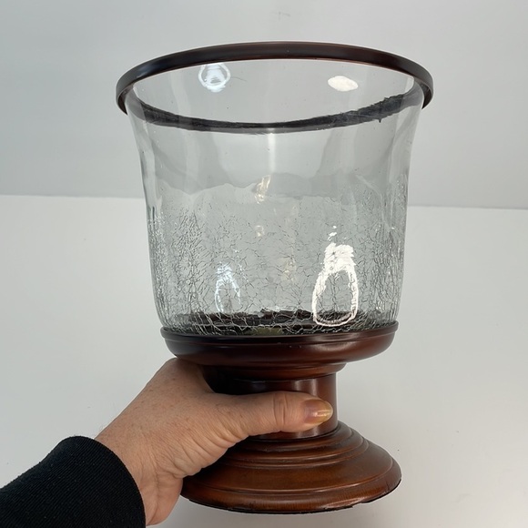 VINTAGE Large Hurricane Crackle Glass and Metal Candle Holder - Picture 5 of 8